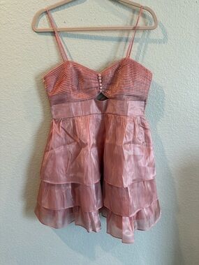 mi ami Dusty Rose Tiered Organza Dress with Covered Buttons